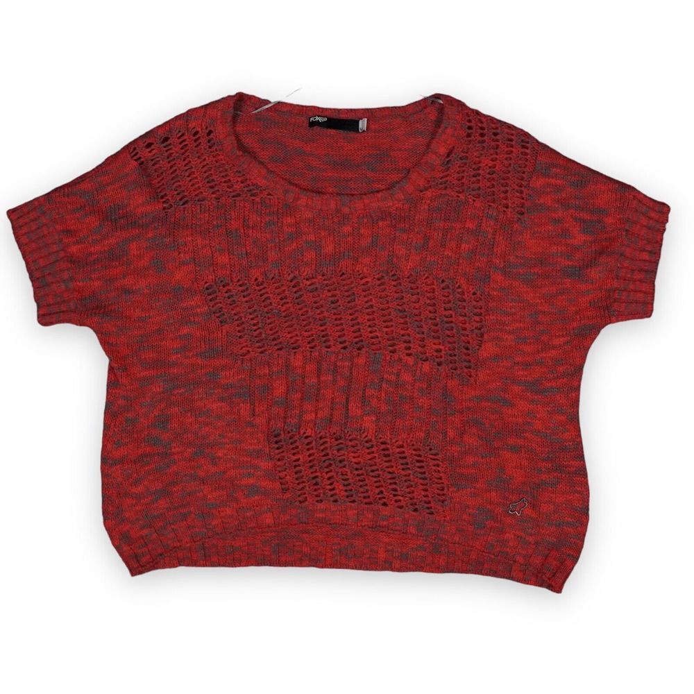 Fox Racing Top Women's Medium‎ Rust Black woven pullover Cable sweater